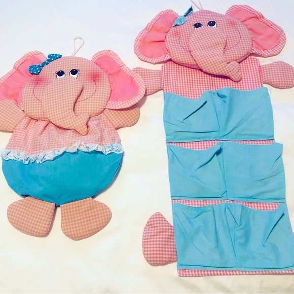 Vintage Diaper Bag, Russ Berrie "Nelly" Pink Elephant Pajama Bag & Organizer - Picture 1 of 8